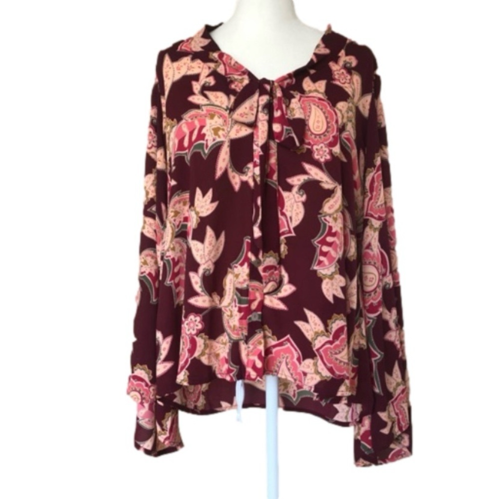 Show Me Your MuMu Vino Vine Brynn Floral Front Tie Long Bell Sleeve Blouse